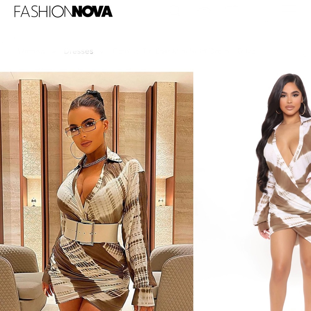 🐫🤎 FASHION NOVA LINEN TIE DYE CAMILE MINI DRESS SIZE M BUT FITS LIKE A SMALL - Picture 1 of 9